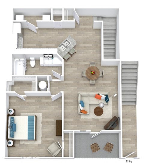 Floor plan for 1 bed, 1 bath, 953 sqft